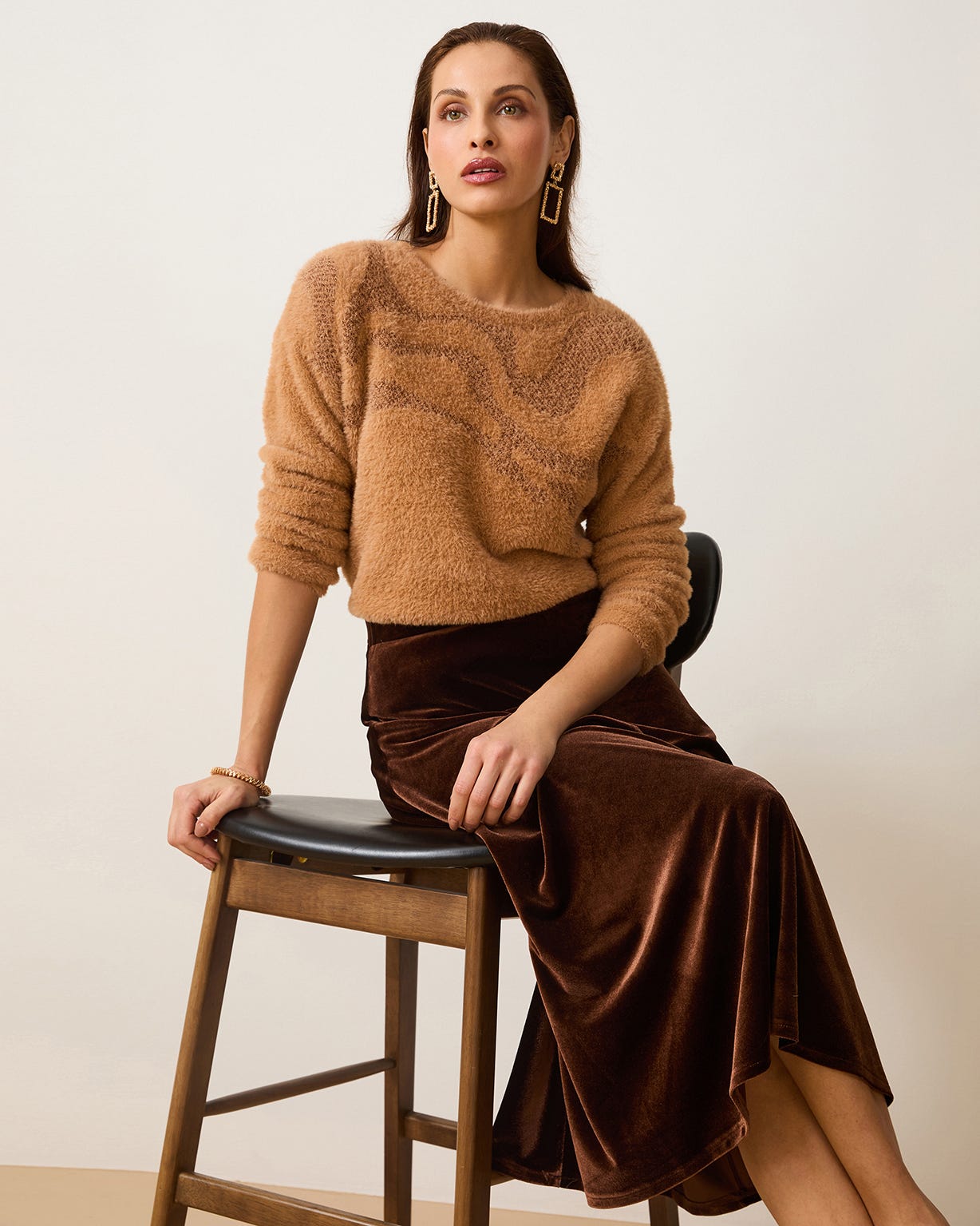 Pull maille poilue à motif stylisé brillant