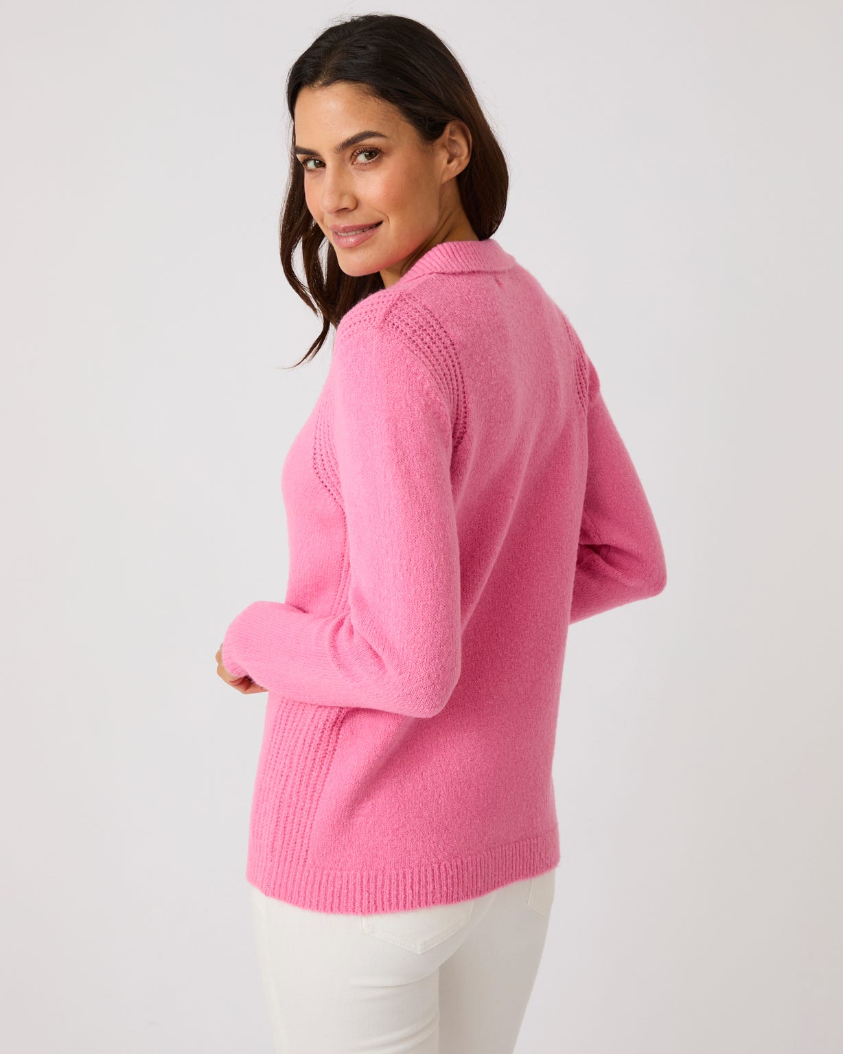 Pull col polo ouvert fantaisie côtelée