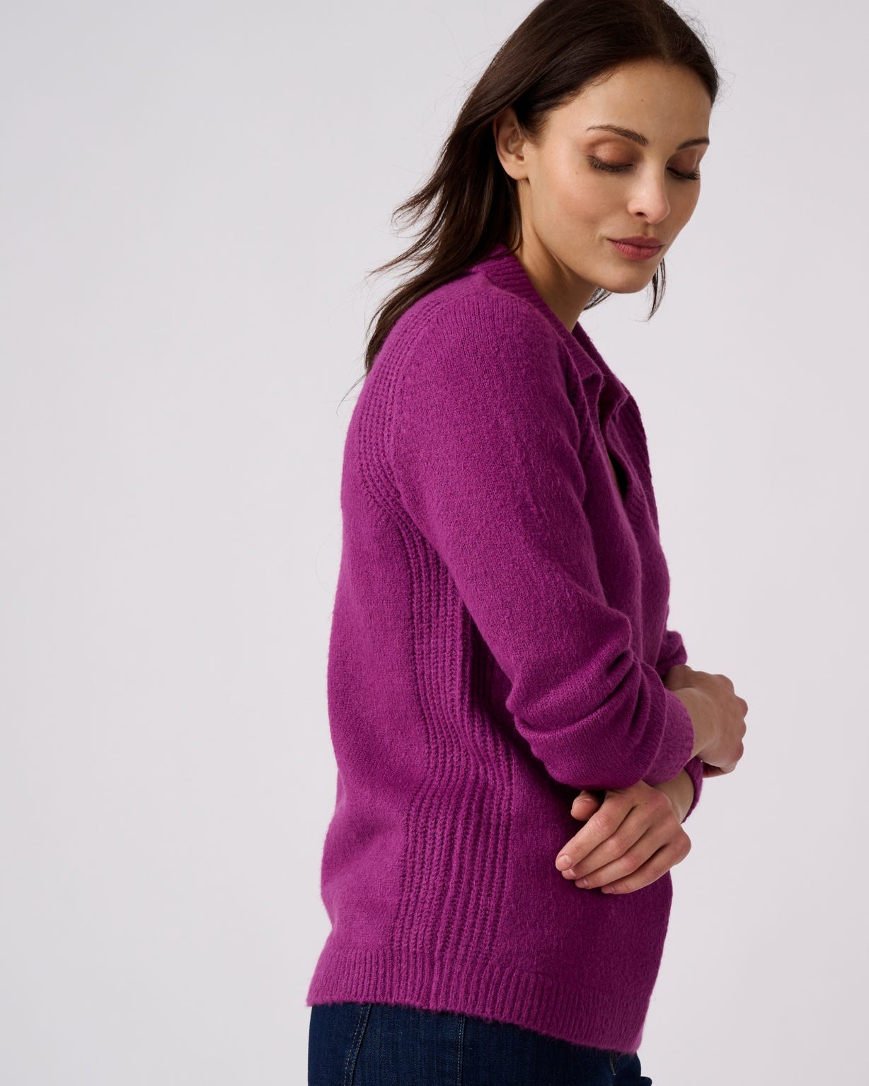 Pull col polo ouvert fantaisie côtelée