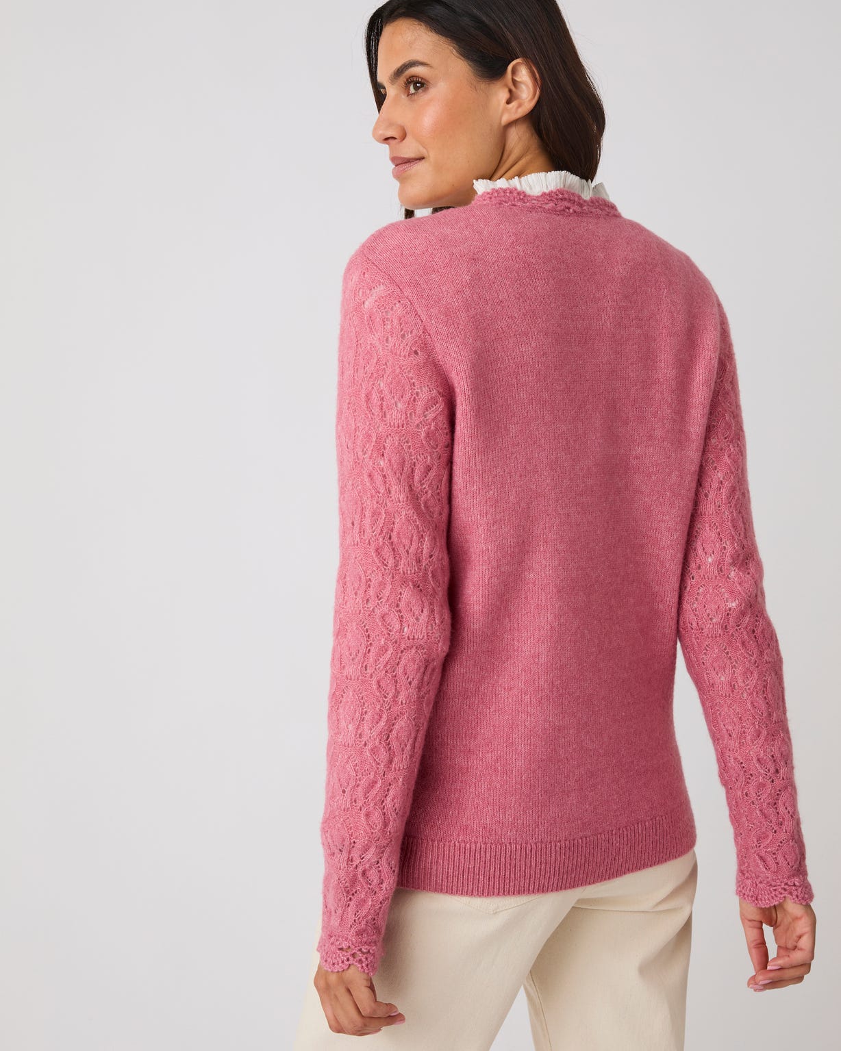 Gilet ajouré, finition effet crochet mélange laine et alpaga