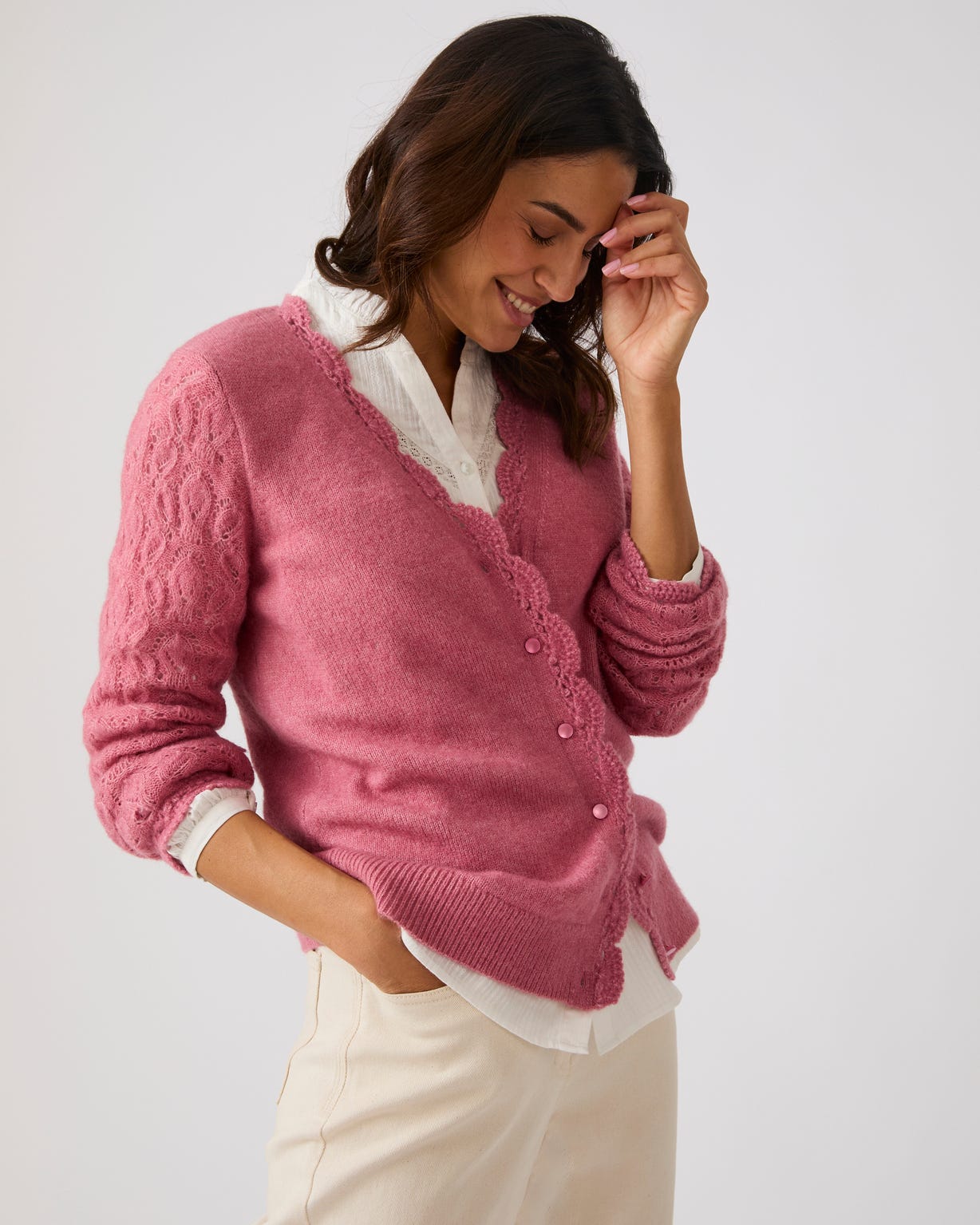 Gilet ajouré, finition effet crochet mélange laine et alpaga