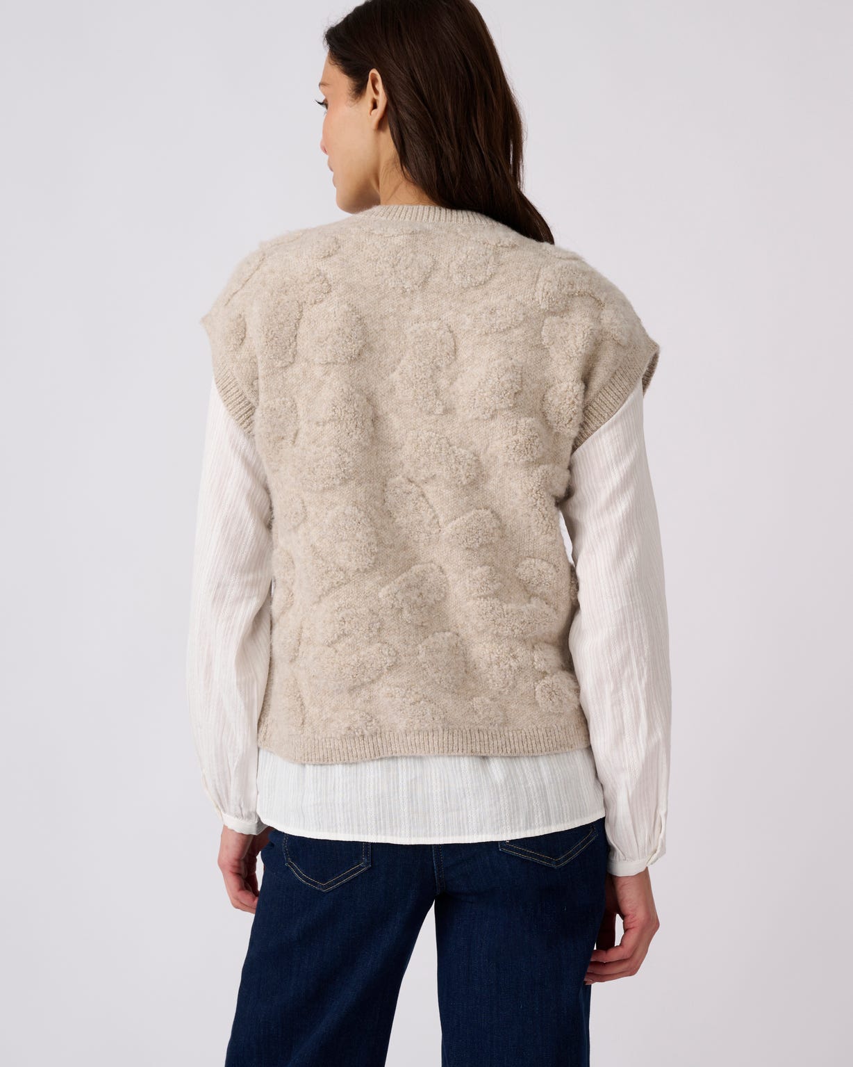 Gilet sans manches jacquard maille bouclette