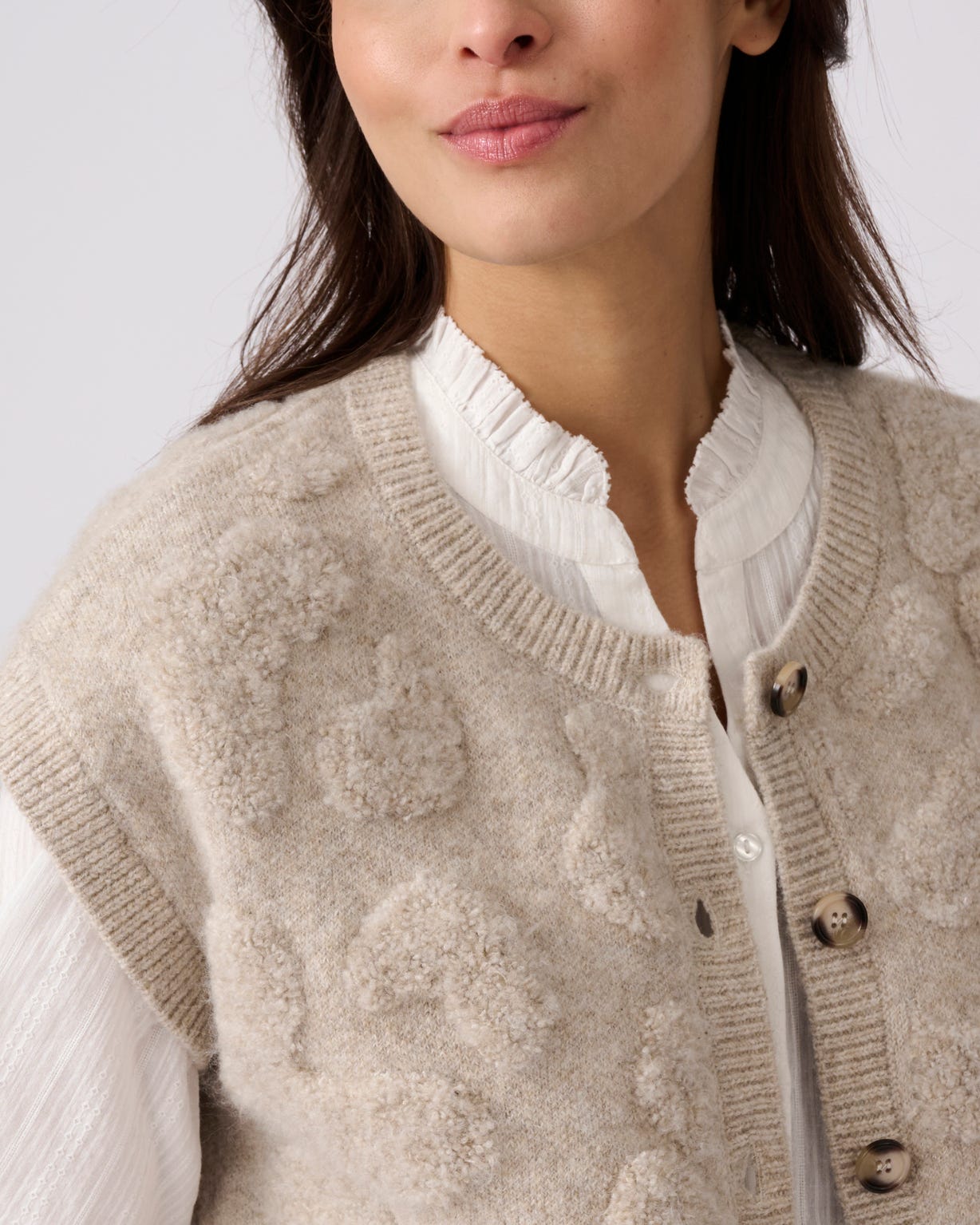 Gilet sans manches jacquard maille bouclette