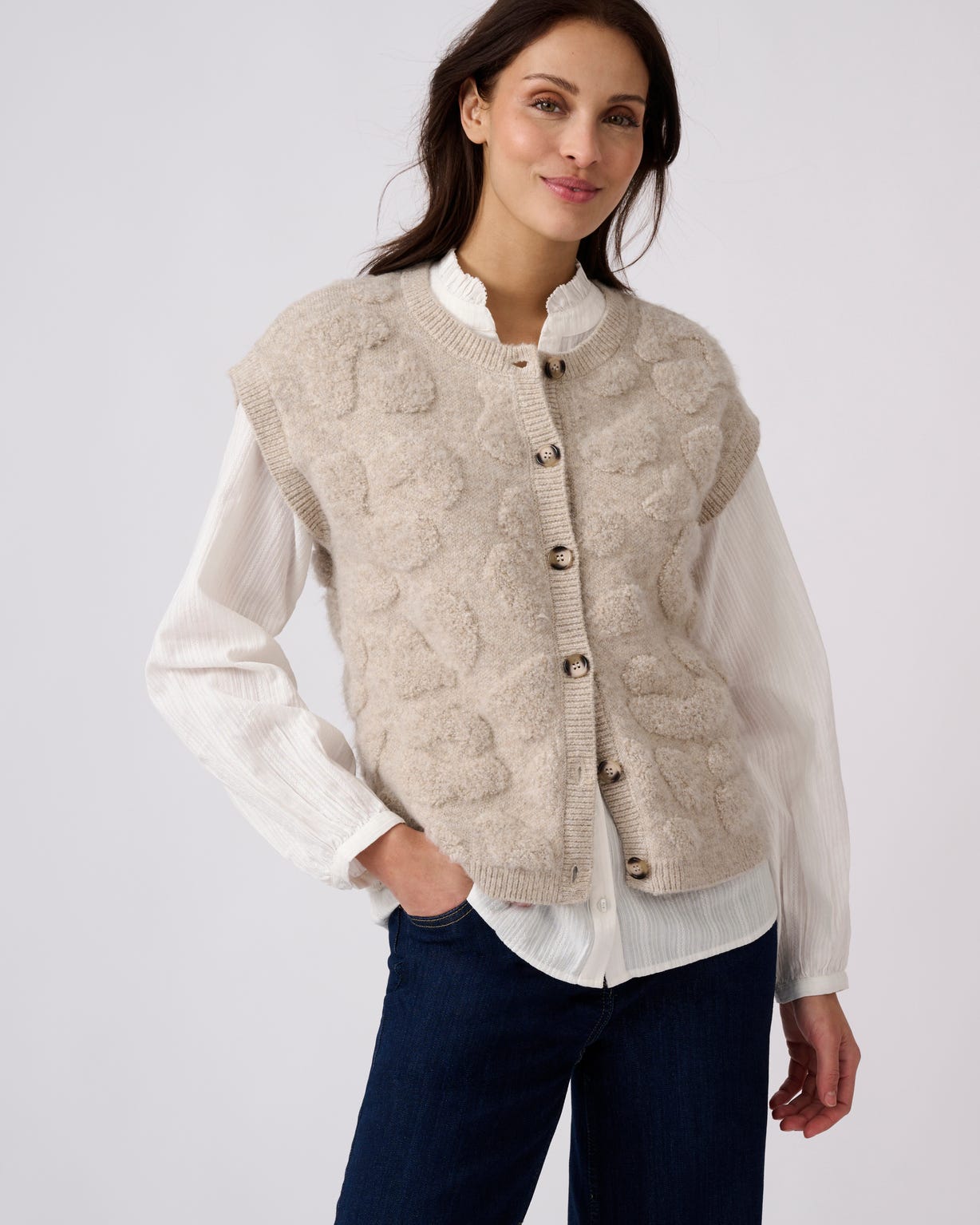 Gilet sans manches jacquard maille bouclette