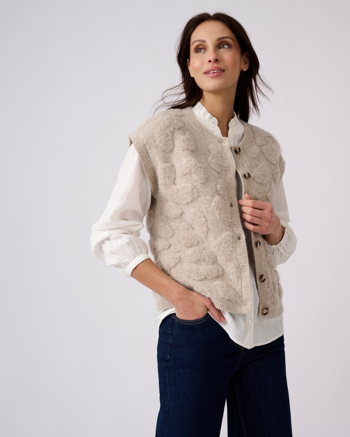 Gilet sans manches jacquard maille bouclette
