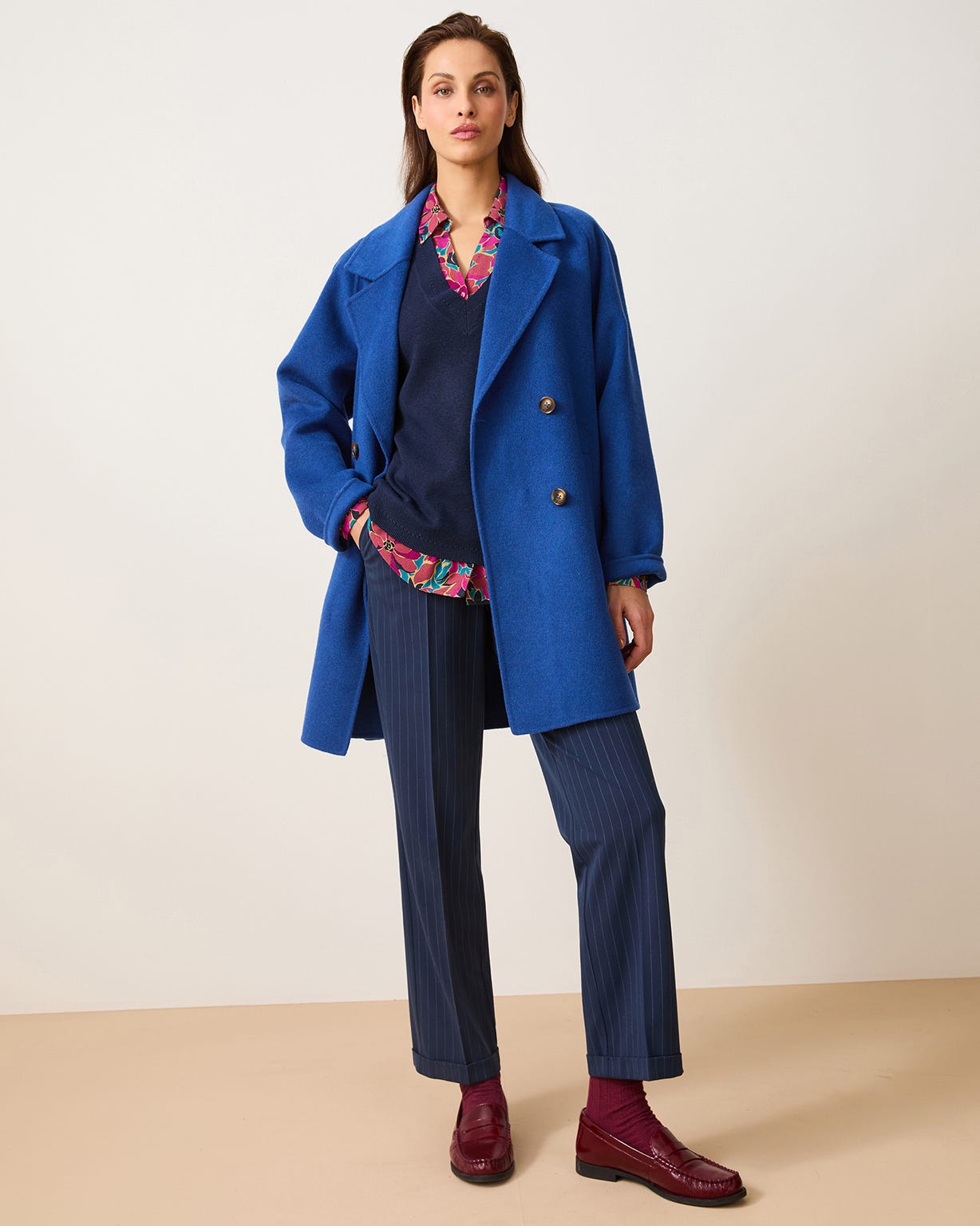 Manteau long mélange laine et cachemire