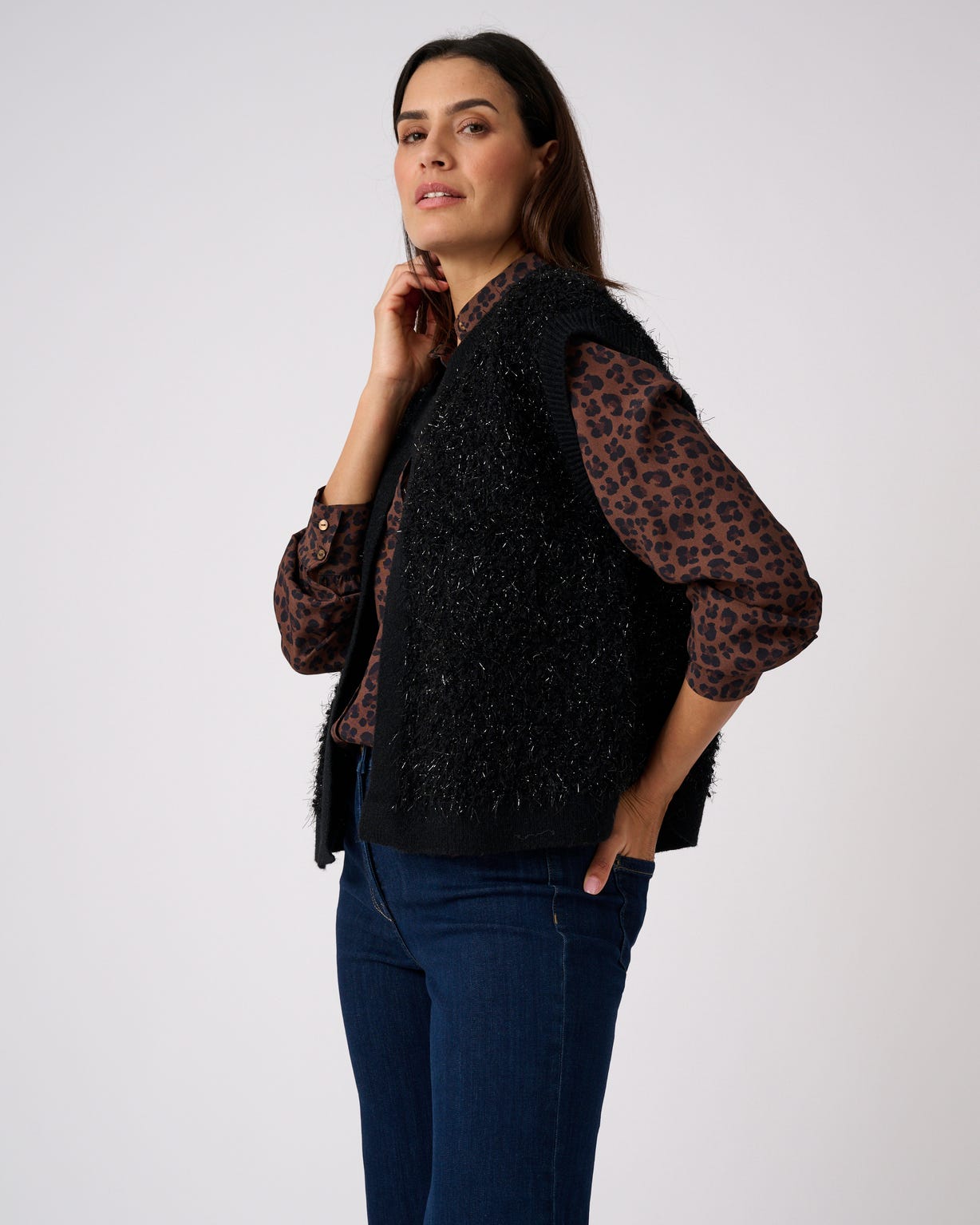 Gilet sans manches maille bouclette