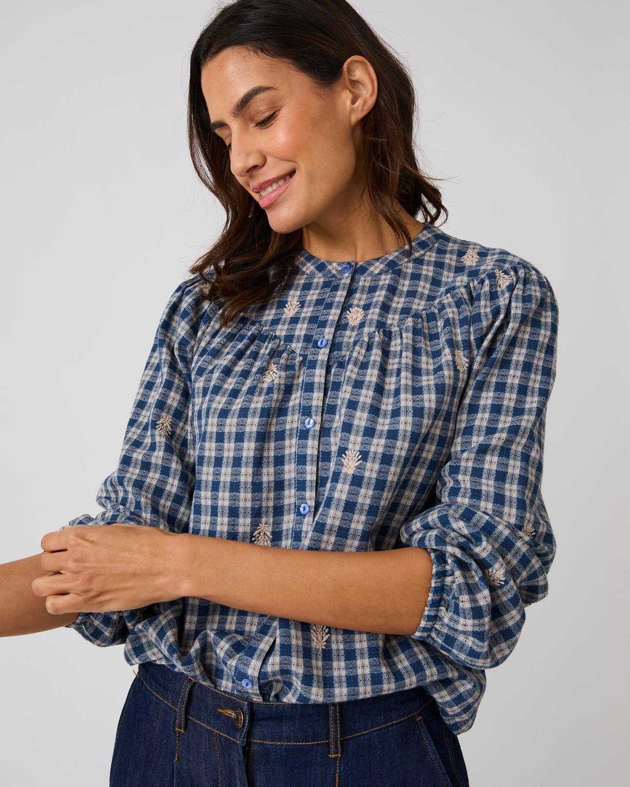 Blouse carreaux rebrodés