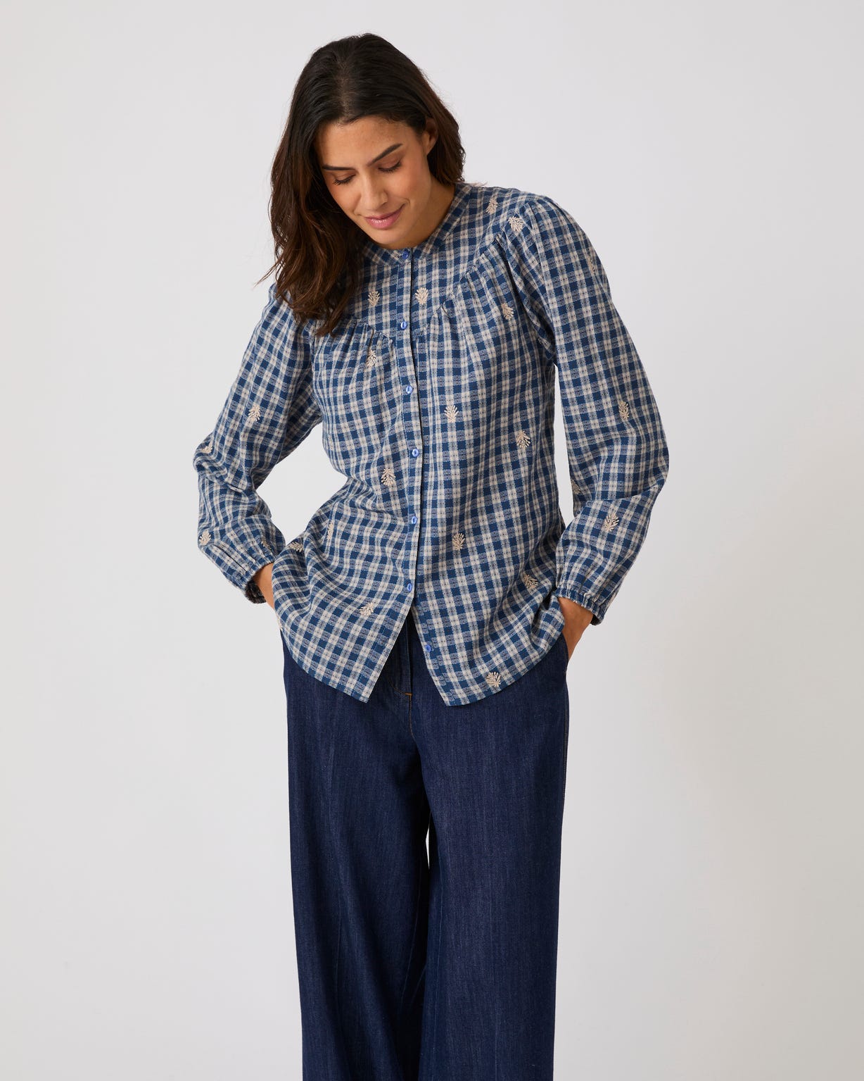 Blouse carreaux rebrodés