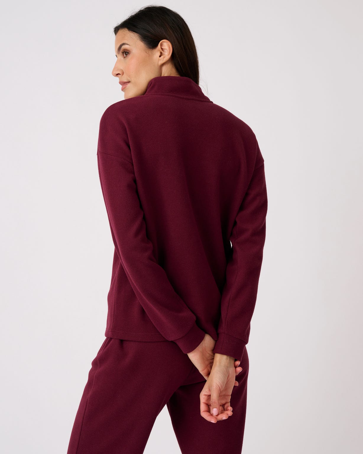 Sweat-shirt col montant pressionné côtes 1x1