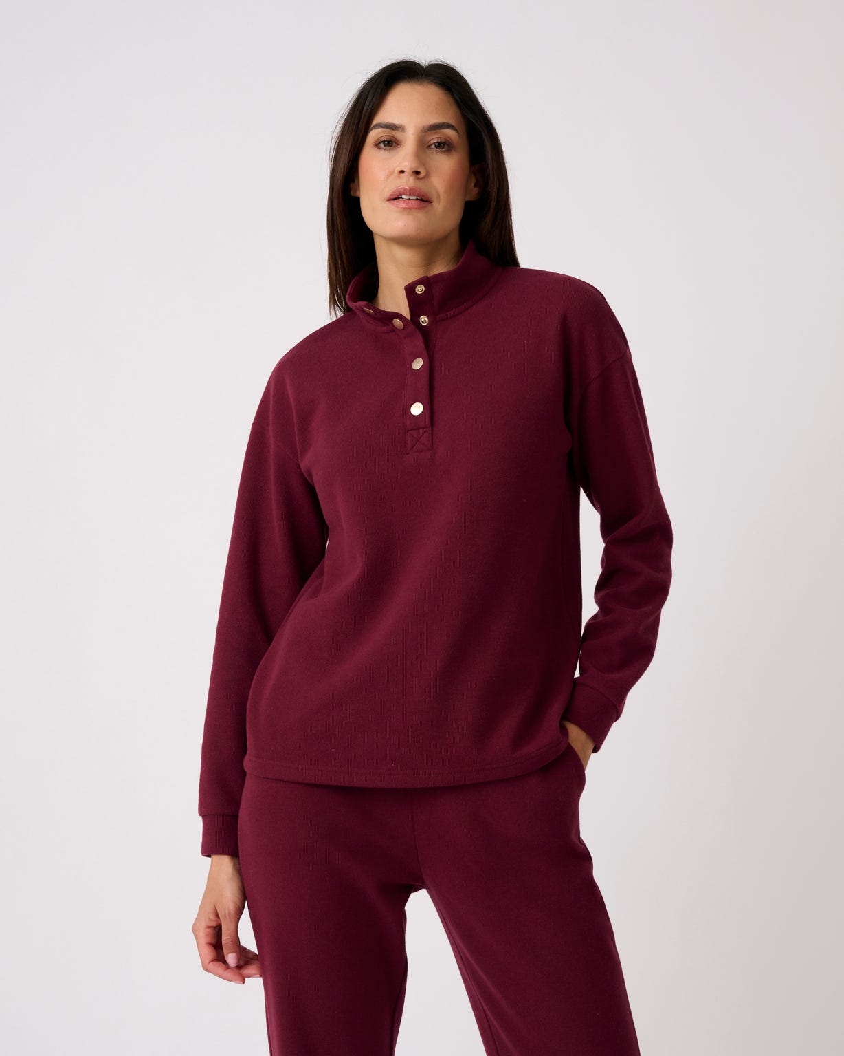 Sweat-shirt col montant pressionné côtes 1x1