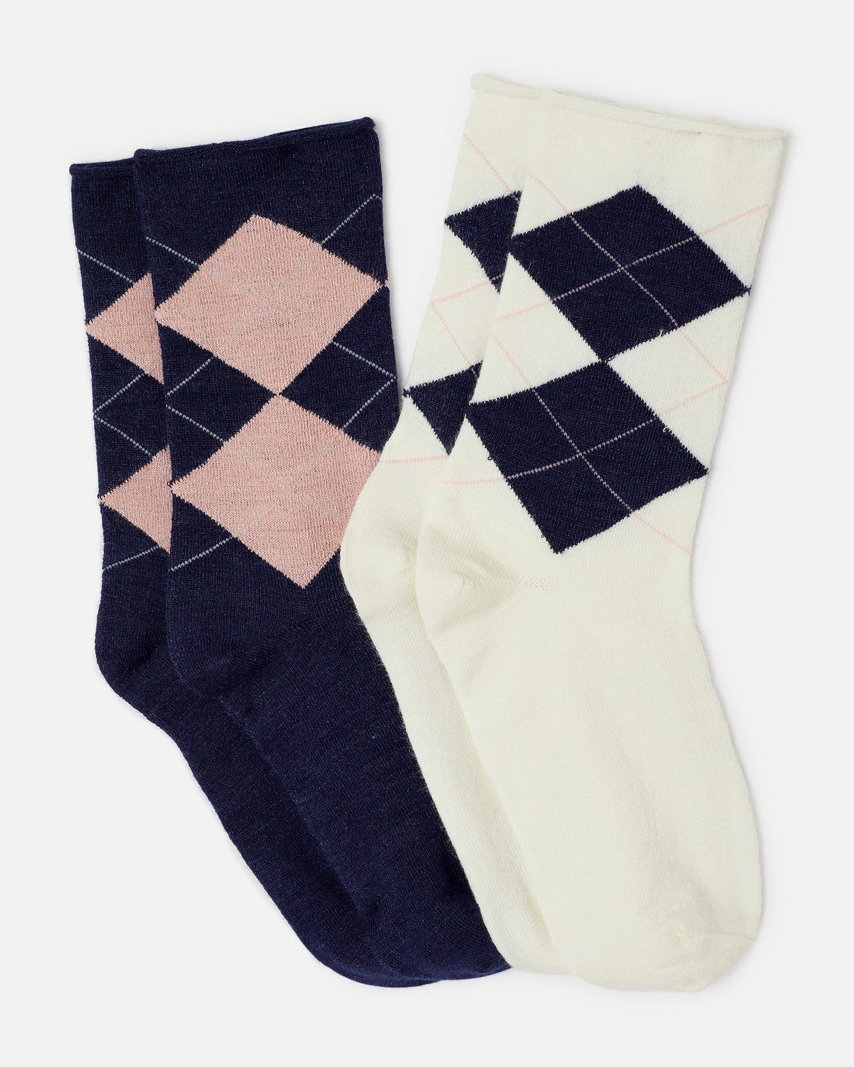 Lot de 2 paires de chaussettes losanges soie et Thermolactyl