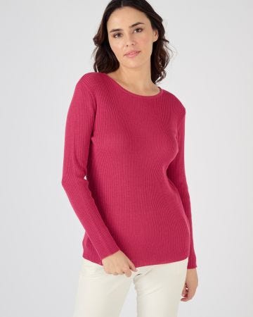 Pull col rond 50% laine mérinos, uni et rayé