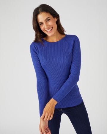 Pull col rond 50% laine mérinos, uni et rayé