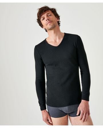 T-shirt col V, maille interlock Thermolactyl