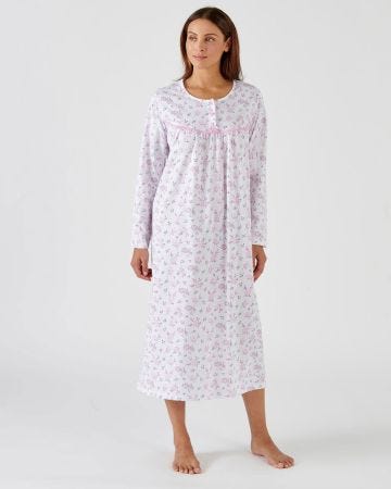 Chemise de nuit, manches longues, pur coton peigné