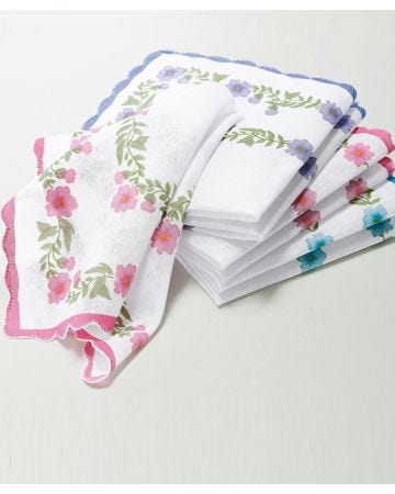Lot de 12 mouchoirs pur coton fleuris