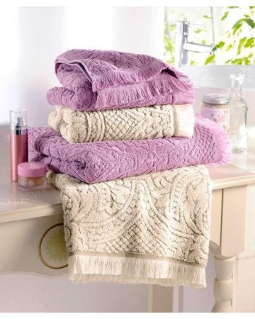 Lot de 2 serviettes en éponge pur coton jacquard ciselé