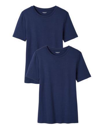 Lot de 2 T-shirts col rond, manches courtes, Essential pur coton peigné