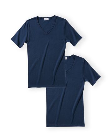 Lot de 2 t-shirts col V, manches courtes, Essential pur coton peigné