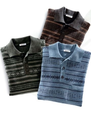 Pull col polo jacquard 30% laine