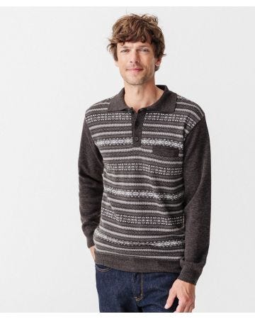 Pull col polo jacquard 30% laine