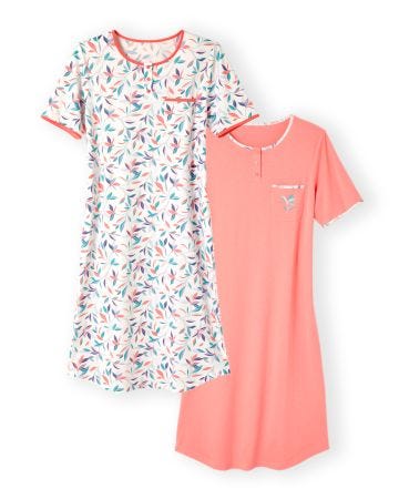 Lot de 2 chemises de nuit pur coton peigné