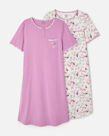 Lot de 2 chemises de nuit jersey pur coton peigné