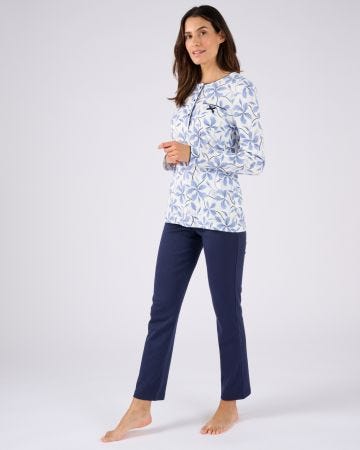 Pyjama maille côtelée, intérieur légèrement gratté