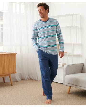 Pyjama manches longues pur coton peigné