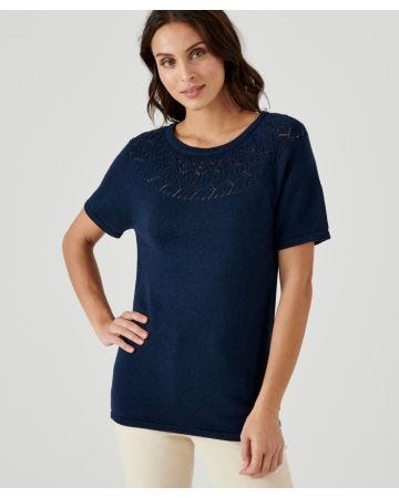 Pull fantaisie ajourée manches courtes