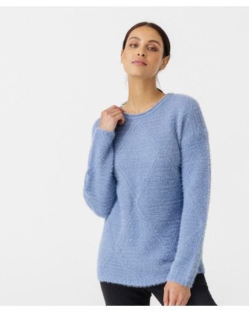 Pull maille poilue à fil brillant col rond