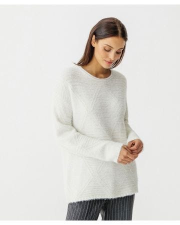 Pull maille poilue à fil brillant col rond