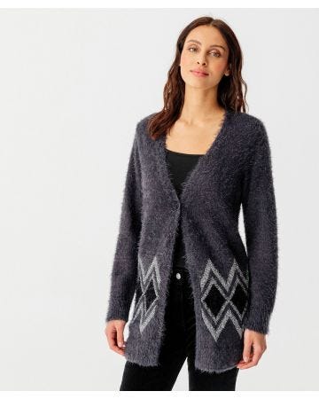 Gilet long en maille poilue
