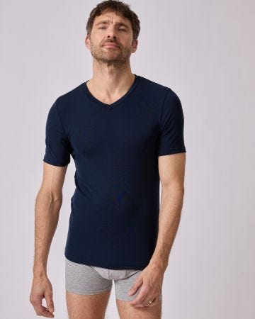 T-shirt col V manches courtes fine côte Thermolactyl Sensitive