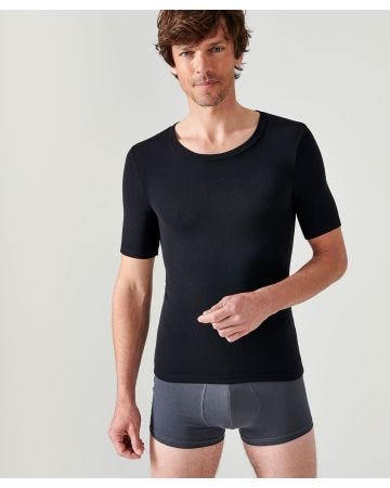T-shirt col rond fine côte, manches courtes Thermolactyl