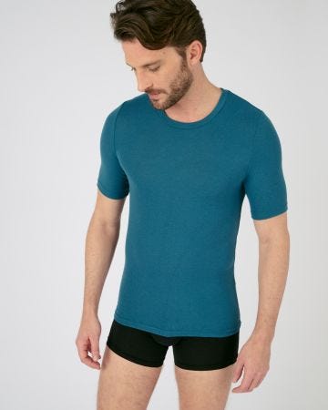 T-shirt col rond fine côte, manches courtes Thermolactyl