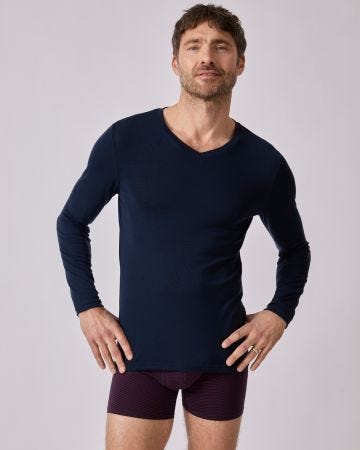 T-shirt col V manches longues fine côte Thermolactyl Sensitive