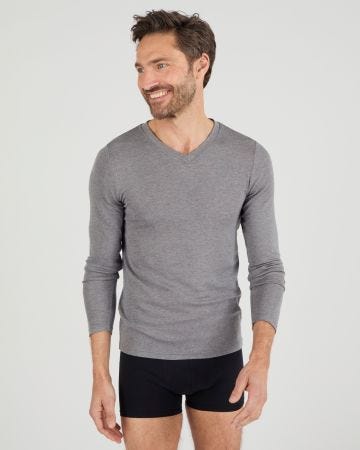 T-shirt col V manches longues fine côte Thermolactyl Sensitive