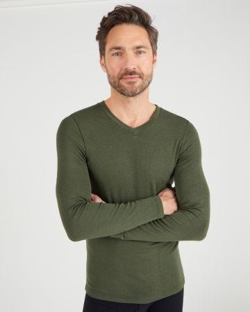 T-shirt col V manches longues fine côte Thermolactyl Sensitive