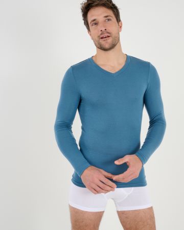 T-shirt col V manches longues fine côte Thermolactyl Sensitive