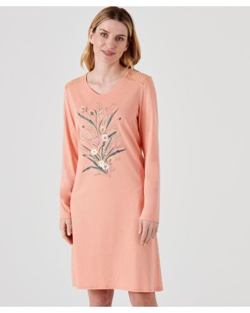 Chemise de nuit maille jersey coton/modal, manches longues