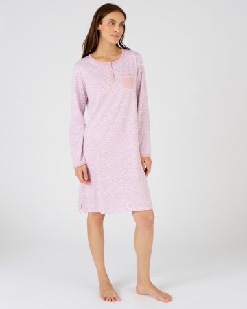 Chemise de nuit pur coton peigné, manches longues