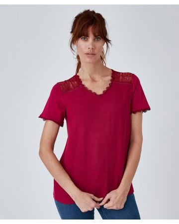 Top dentelle bimatière