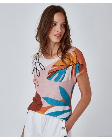 Tee-shirt imprimé mélange lin
