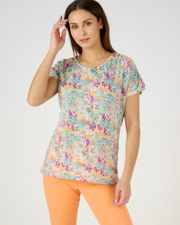 Tee-shirt résille imprimé fleurs