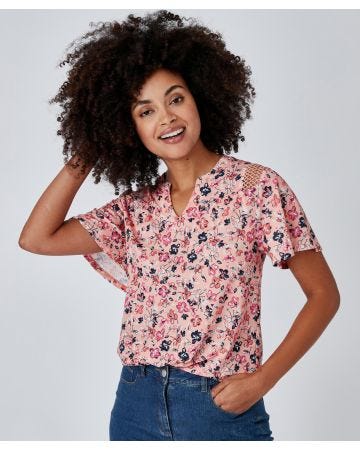 Blouse fleurie manches papillon