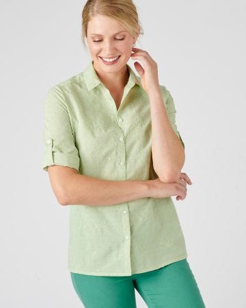 Chemisier coton plumetis et broderie