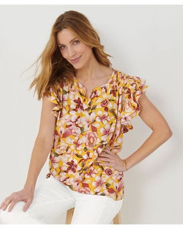 Blouse fleurie à volants