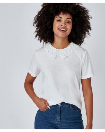 Tee-shirt col broderie anglaise